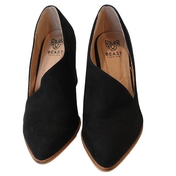 Beast Fashion Woman's Black Asymmetrical Pump Pointed Toe / Block 3" Heel - Picture 2 of 11